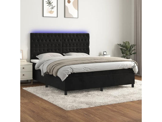 Base letto Maisonpuretop con materasso e illuminazione LED, nero, 180x200 cm, velluto, 03825QDTX
