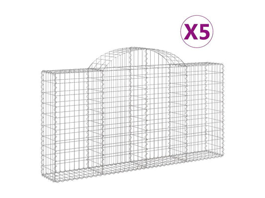 Cestini gabbioni ad arco da 5 pezzi, 200x30x100/120 cm, ferro zincato, 73886RLTP
