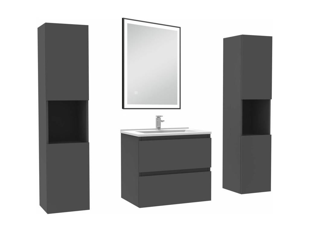 Mobile da bagno 60 cm con colonna e specchio illuminato (3 colori, dimmerabile) antracite 58949NFNR