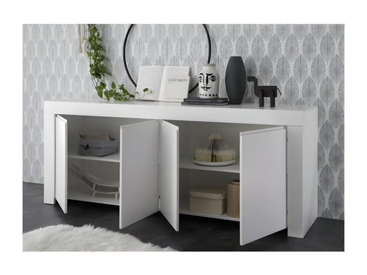 Credenza a 4 ante ZEFIR in bianco opaco, ideale per il tuo soggiorno o sala da pranzo 09569RKHB