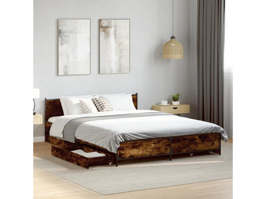 Struttura letto con cassetti, senza materasso, rovere affumicato, 135x190 cm, 02565VKSR