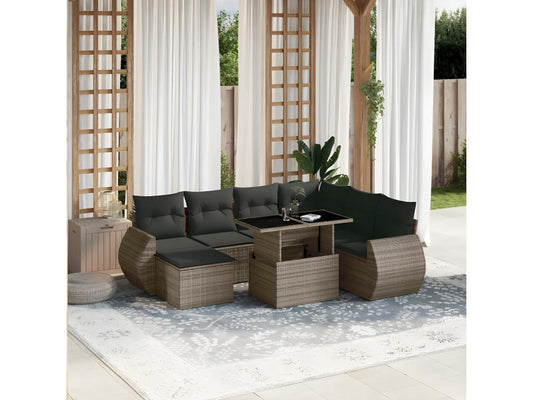 Set di mobili da giardino da 8 pezzi con cuscini in vimini di resina grigia 68367ORJZ