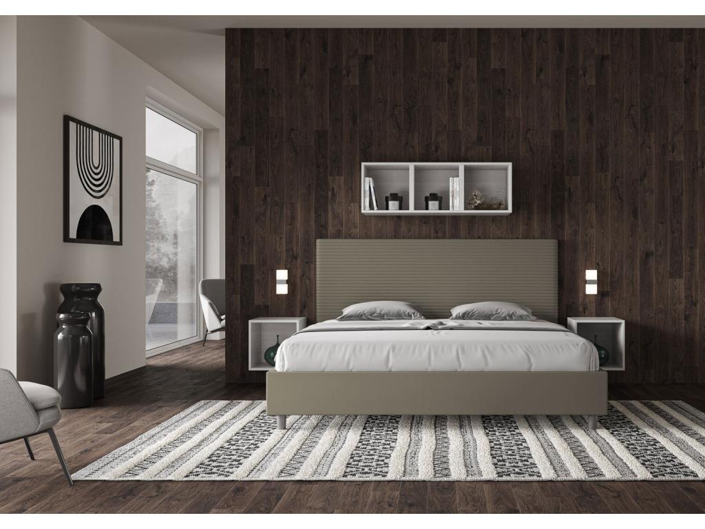 Letto con rete a doghe imbottita 180x210 cm cappuccino ecopelle Calmetop 83487TKNQ