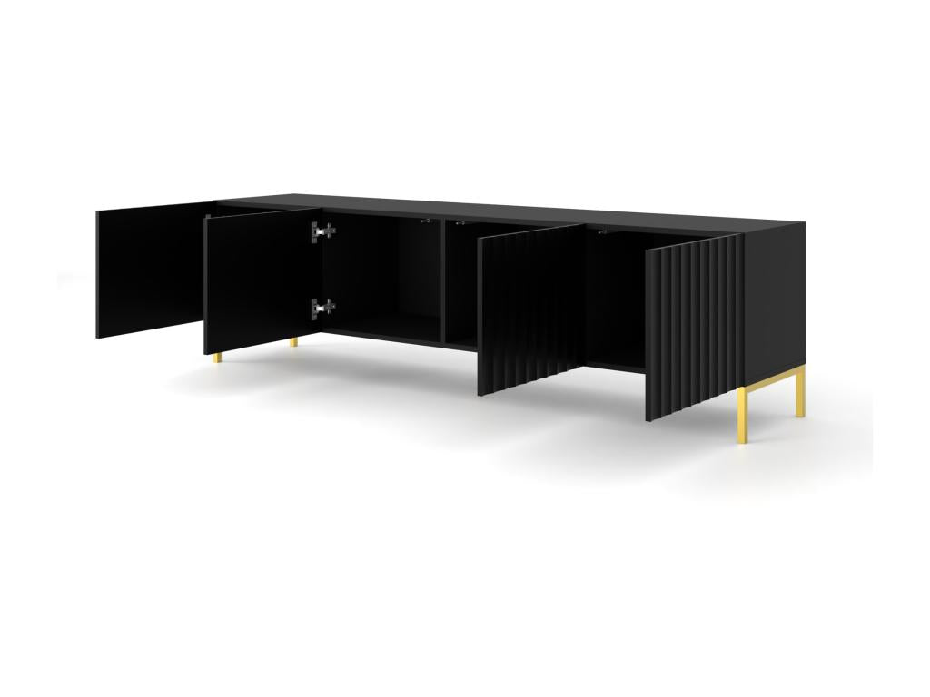 Artvivrestore Mobile TV nero opaco fresato 4D da 200 cm con gambe in metallo dorato 48541VNWZ