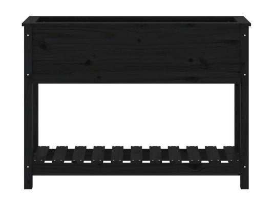 Fioriera con ripiano, nero, 111,5x34,5x81cm, legno di pino massiccio, 29997LMLB