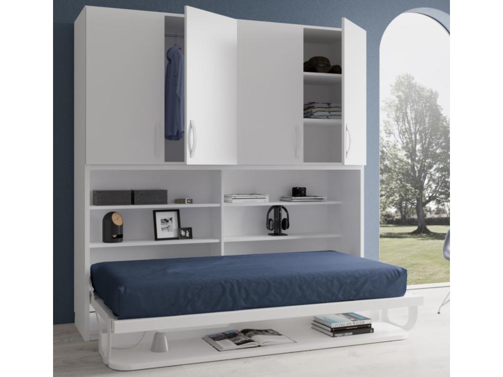 Letto pieghevole color cioccolato 90x190cm x 34cm con ripiani e scrivania Maisonpuretop 70939YNIR