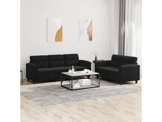 Set divano 2 pezzi con cuscini, tessuto in microfibra nero 01286DKPP