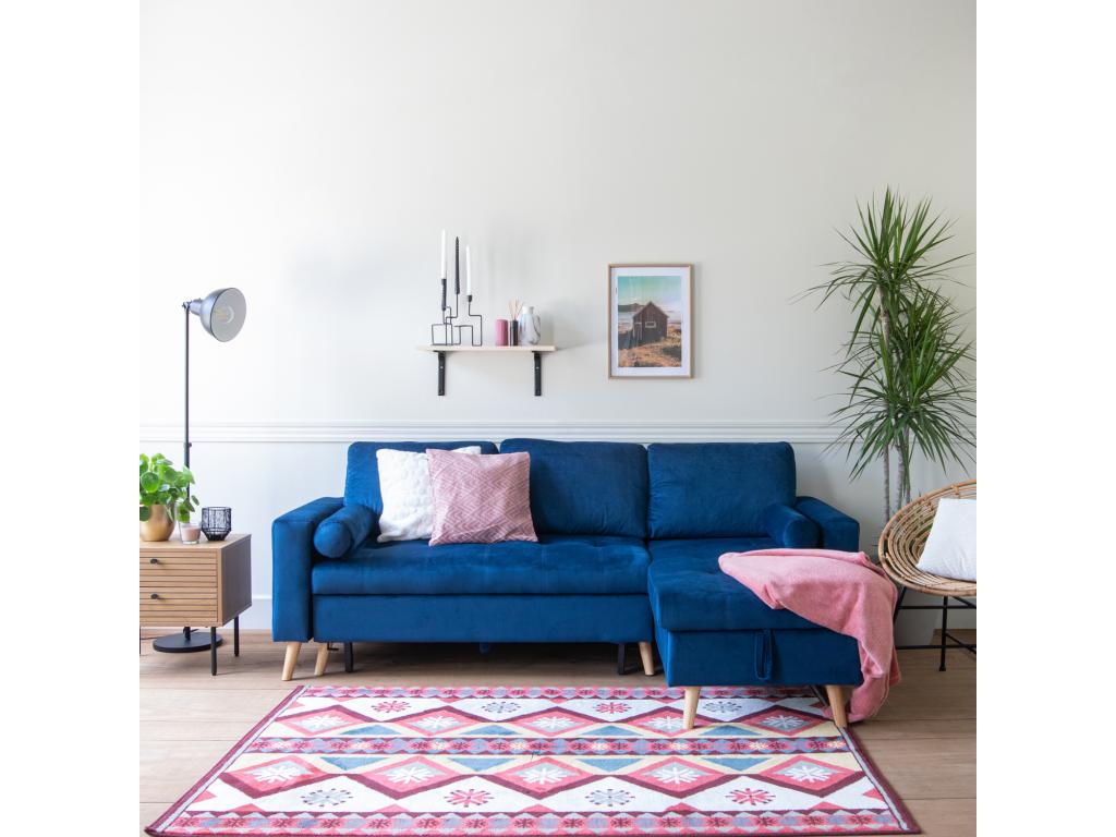 Divano angolare trasformabile a 3 posti Maisonpuretop in velluto blu - Maisonpuretop 65155OHKE