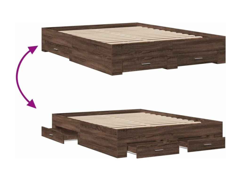 Struttura letto con cassetti, senza materasso, rovere marrone, 160x200 cm, 67370BKJL