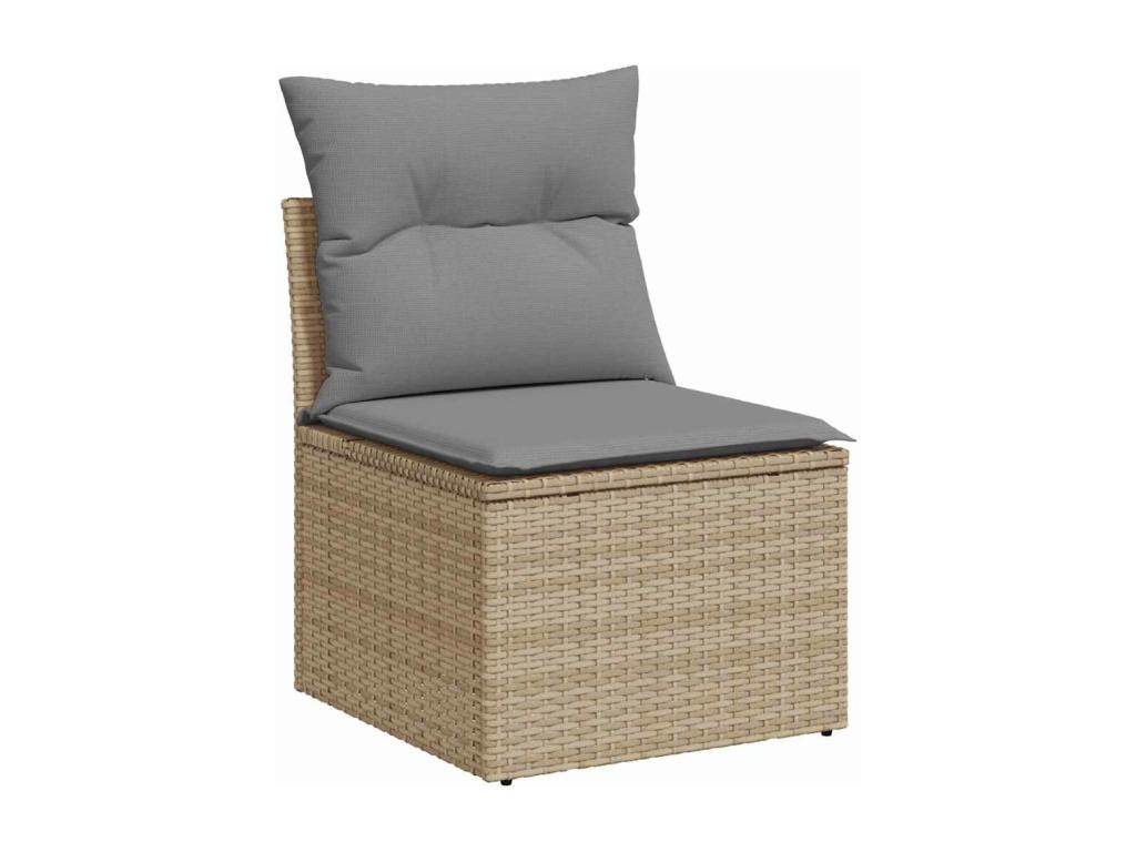 Set di mobili da giardino da 9 pezzi con cuscini, resina intrecciata beige, 74998QACN