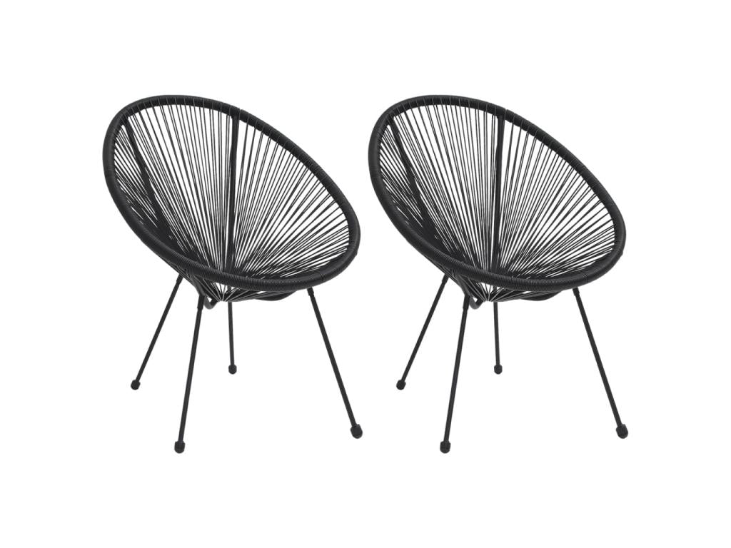 Sedie da giardino a forma di luna, 2 pezzi, rattan nero, 39974IJCU