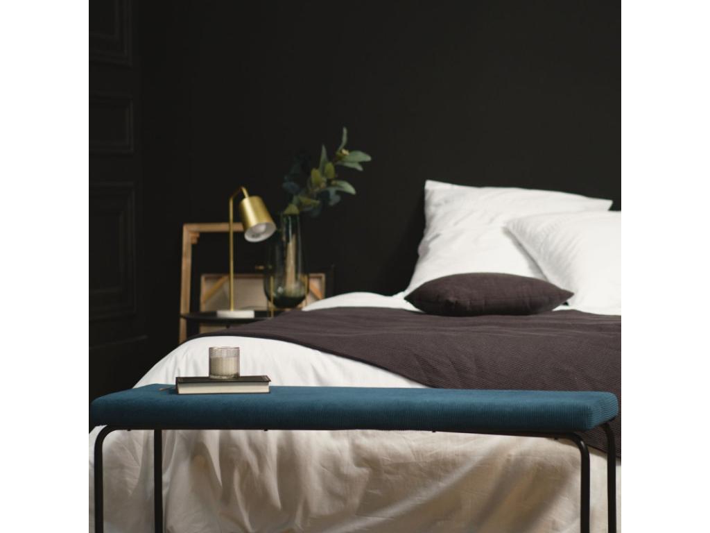 Panca in velluto a coste Cosy - Blu pavone - L 110 x P 40,5 x A 42 cm 79952NNEO