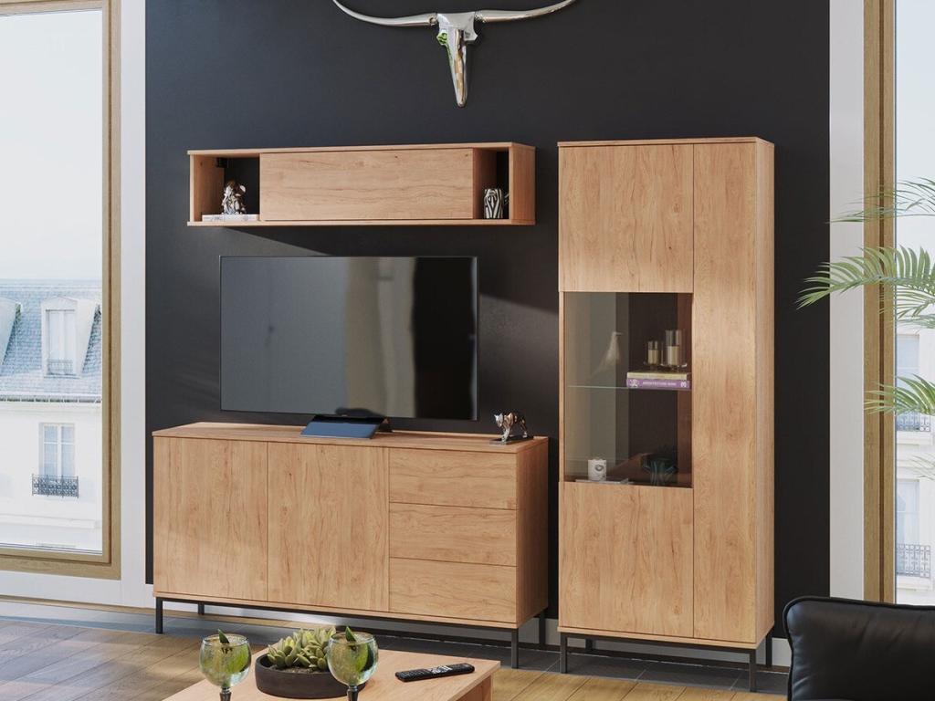 Maisonpuretop 104 Cassettiera in legno chiaro con cassetti e ante, 3 cassetti, 80x150cm, 09969HPNC