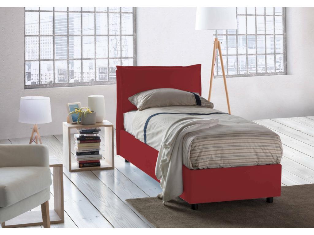 Artvivrestore Letto Singolo, Letto Contenitore con Rivestimento in Tessuto, Made in Italy, Apertura Laterale, Adatto per Materasso 80x190 cm, Rosso 01685PRNC
