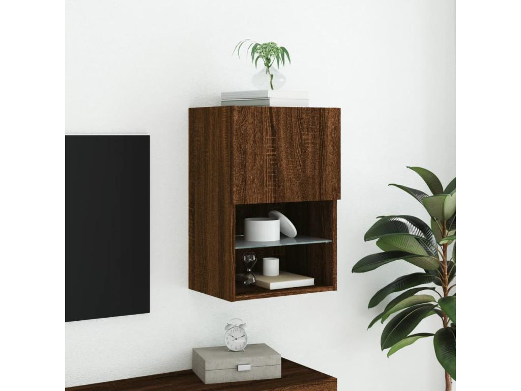 Mobile porta TV con illuminazione LED integrata, finitura rovere marrone, 40,5x30x60 cm, 25597YEVF