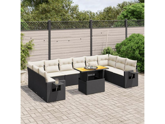 Set di mobili da giardino da 11 pezzi con cuscini, in resina intrecciata nera, 23878DXKX
