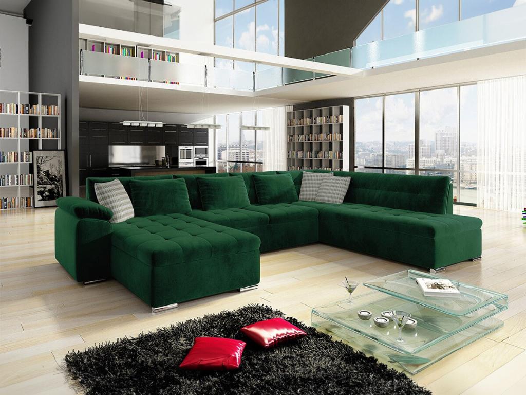 Divano angolare Artvivrestore 114, verde, funzione letto, contenitore per biancheria da letto, 348x205x76cm, 10764TVAH