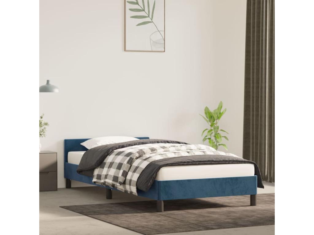 Struttura letto con testiera, blu scuro, 90x190 cm, velluto, 44191WUER