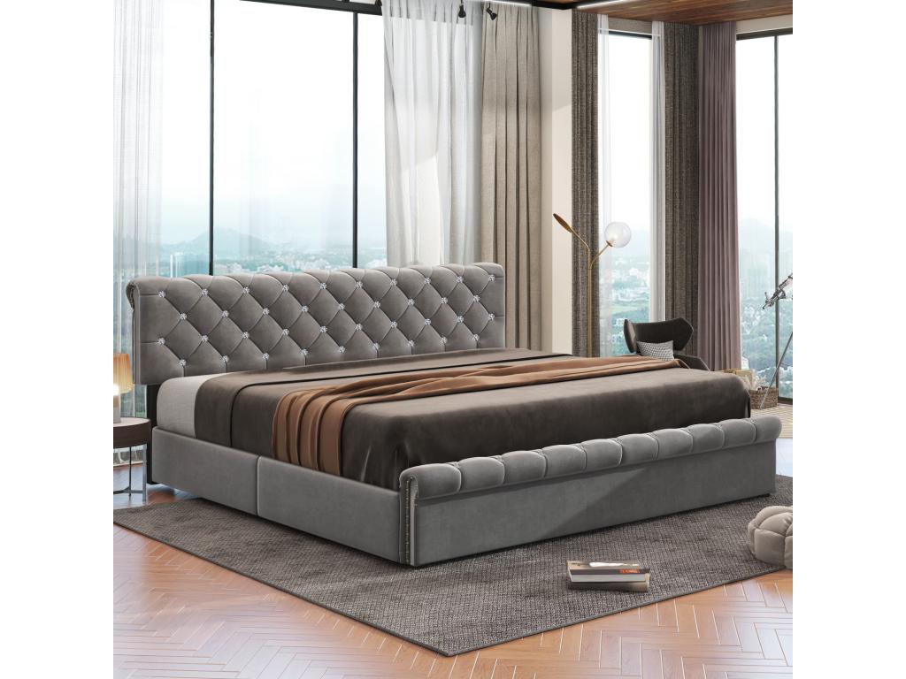 Letto singolo 180x200 imbottito con base da Artvivrestore in legno con testiera regolabile in altezza per adulti e ragazzi, velluto grigio fiocco di neve 47728QWJF