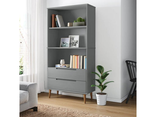 Libreria Calmetop grigia 85x35x170,5 cm in legno massello di pino 91283HCUS