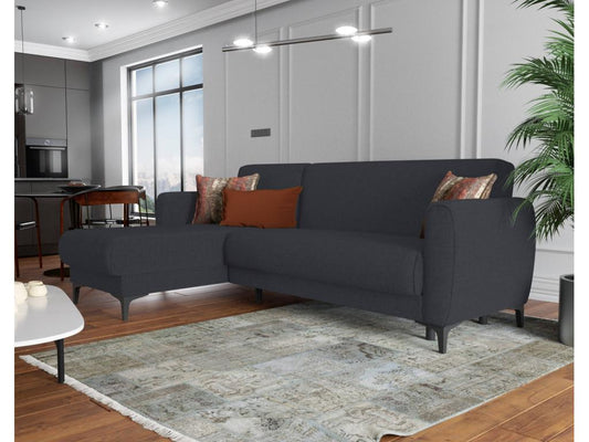 Divano angolare Calmetop con penisola reversibile, divano contenitore moderno con chaise longue e 3 cuscini, 230x153x85 cm, blu, 06403BUKI