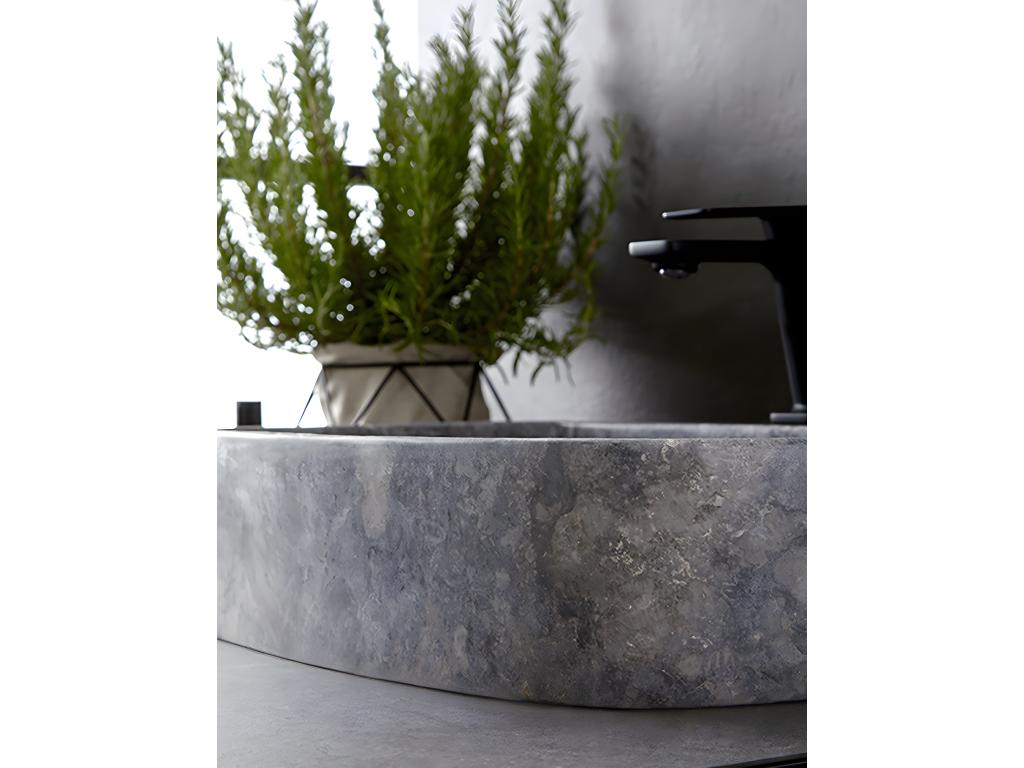 Lavabo ovale da appoggio in marmo grigio - Lunghezza 52 x Altezza 13 x Profondità 42 cm 06521KZEW