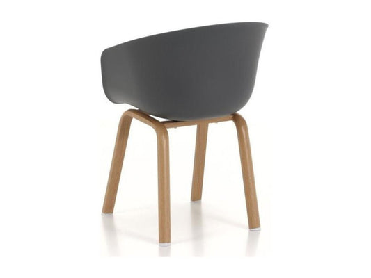 Sedia Latan con braccioli in polipropilene grigio e gambe in metallo effetto legno - Set da 4 92627ICSY