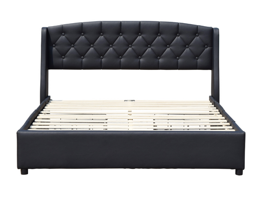 Artvivrestore - Letto 120x190 robusto e confortevole con rete a doghe, 4 cassetti, testiera, nero, gambe da 4 cm - 13 Lat 79425KWKM