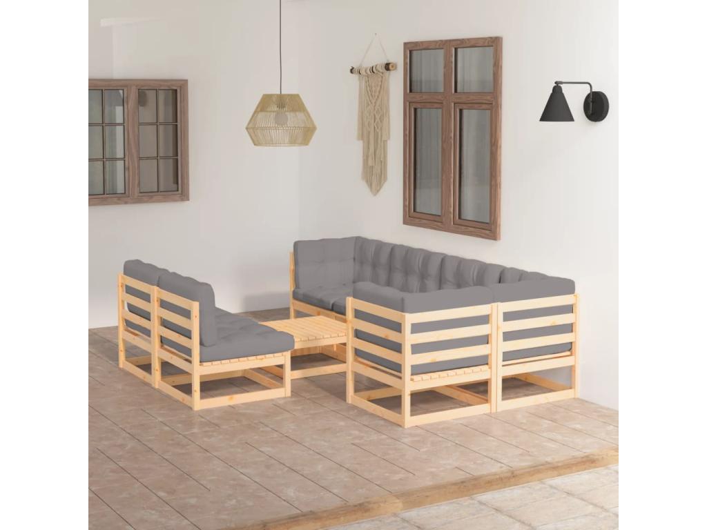 Set di mobili da giardino da 8 pezzi con cuscini, legno di pino massiccio, 05879VUTI