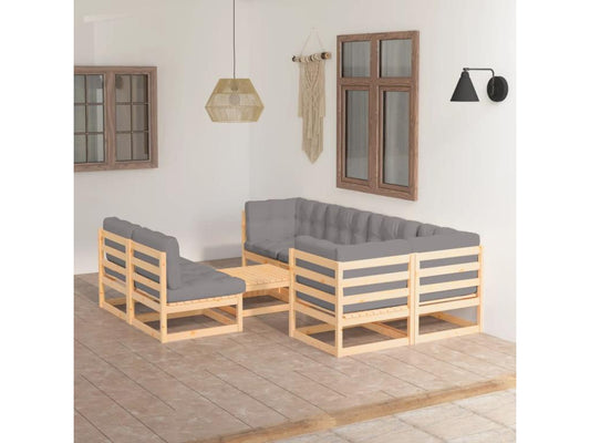 Set di mobili da giardino da 8 pezzi con cuscini, legno di pino massiccio, 05879VUTI
