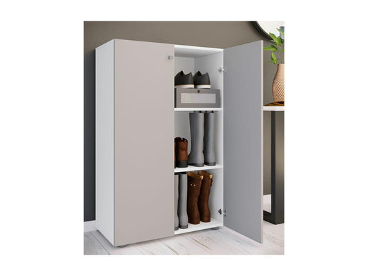 Artvivrestore XL Scarpiera grande in legno, mobile da ingresso Artvivrestore, 3 scomparti, bianco/grigio 06660XWPO