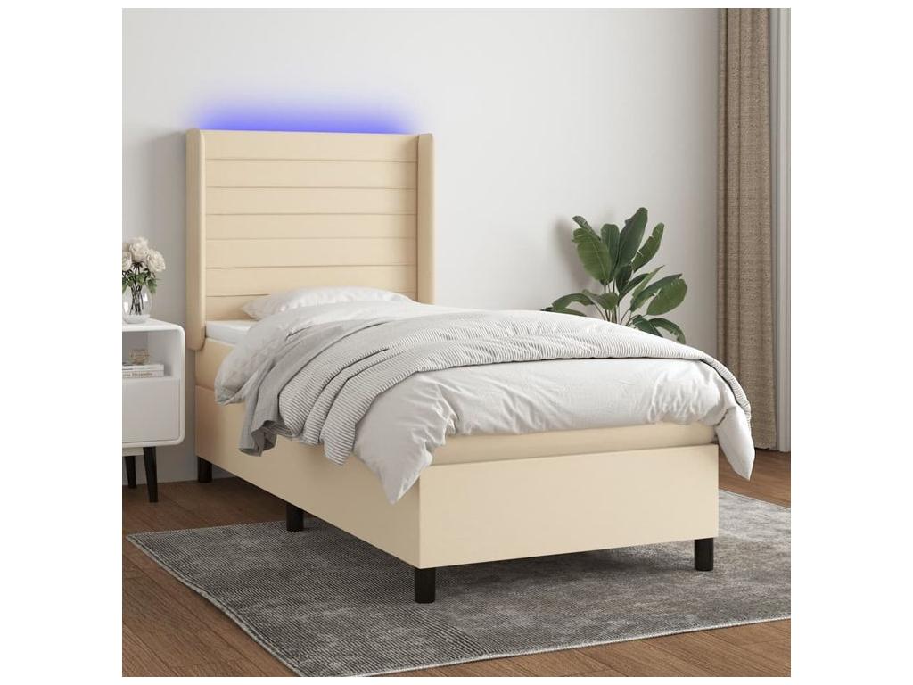 Base letto Maisonpuretop con materasso e illuminazione LED, Crema, 100x200 cm, Tessuto, 54128KQFC
