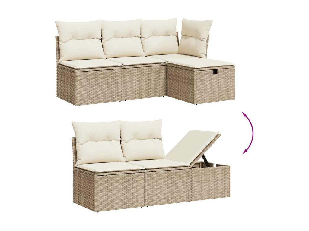 Set di mobili da giardino da 6 pezzi con cuscini, resina intrecciata beige, 64524FCYG