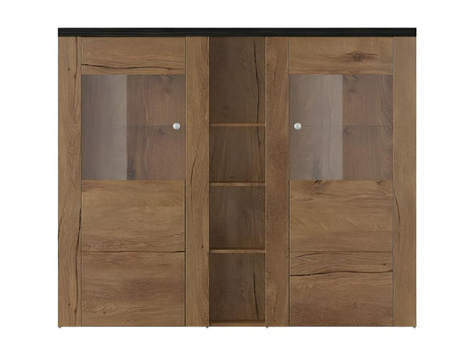 Credenza di design a due ante per soggiorno, finitura effetto legno rovere e nero - collezione Calmetop. 24496VQRI