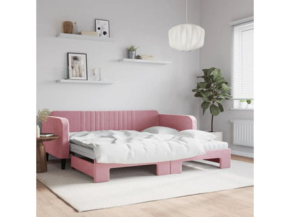 Divano letto con letto estraibile e materasso in velluto rosa 100x200 cm 54959VKFJ