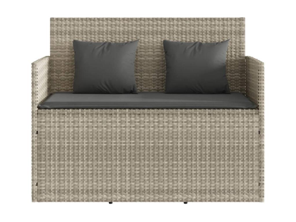 Panca da giardino con cuscini grigio chiaro, resina intrecciata 87678CYNC