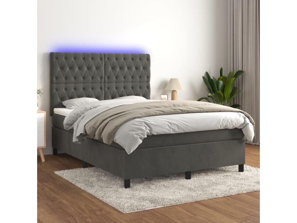 Base letto Calmetop con materasso e illuminazione a LED, grigio scuro, 140x190 cm, 77975DVQZ