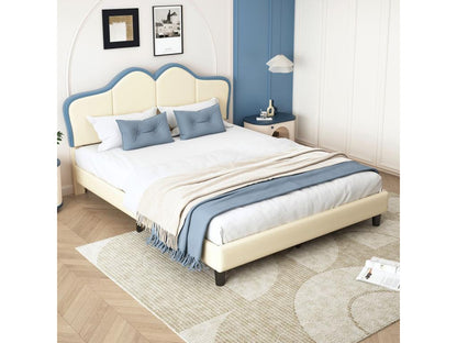 Letto imbottito per bambini 140x200 cm con bordi morbidi di protezione, gambe robuste, rivestimento in PU bianco e blu 40141JUCR