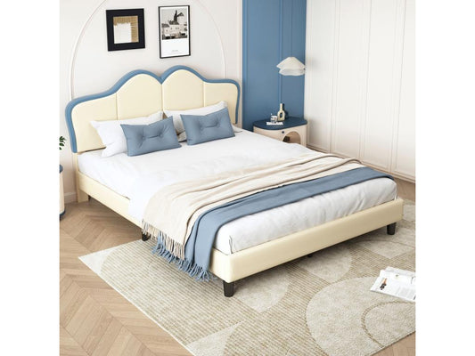 Letto imbottito per bambini 140x200 cm con bordi morbidi di protezione, gambe robuste, rivestimento in PU bianco e blu 40141JUCR