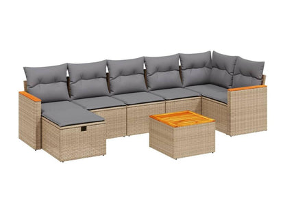 Set di mobili da giardino con cuscini, 8 pezzi, méArtvivrestore resina intrecciata beige 21824ZVZZ