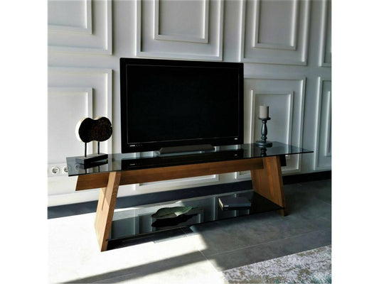 Artvivrestore Mobile TV, Credenza per soggiorno, Mobile TV basso, Mobile contenitore a parete, 158x40x45 cm, Noce e Nero, 99409WTKM