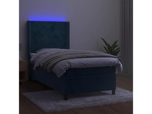 Base letto Artvivrestore con materasso LED, blu scuro, 90x190cm, velluto, 08199CCIB