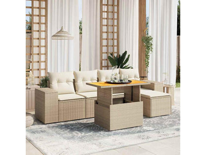 Set di mobili da giardino da 6 pezzi con cuscini, resina intrecciata beige, 64524FCYG