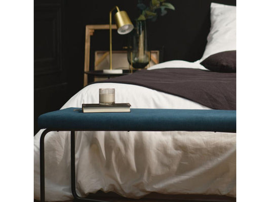 Panca in velluto a coste Cosy - Blu pavone - L 110 x P 40,5 x A 42 cm 79952NNEO