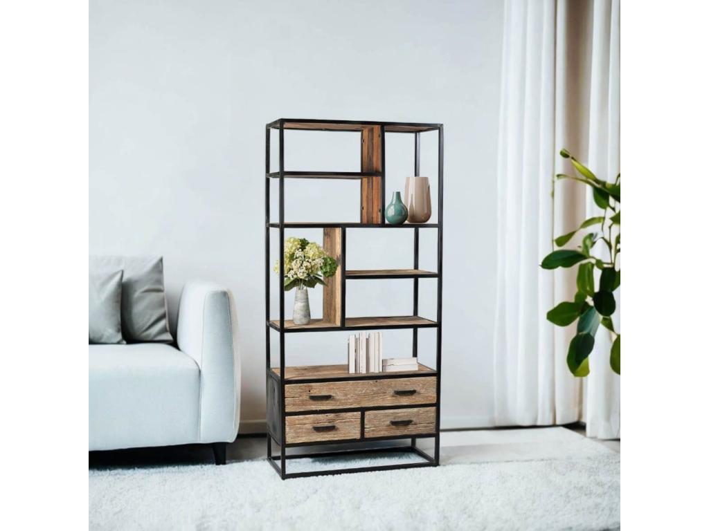 Artvivrestore - Scaffale a 3 cassetti in teak riciclato e metallo 29360SHFV