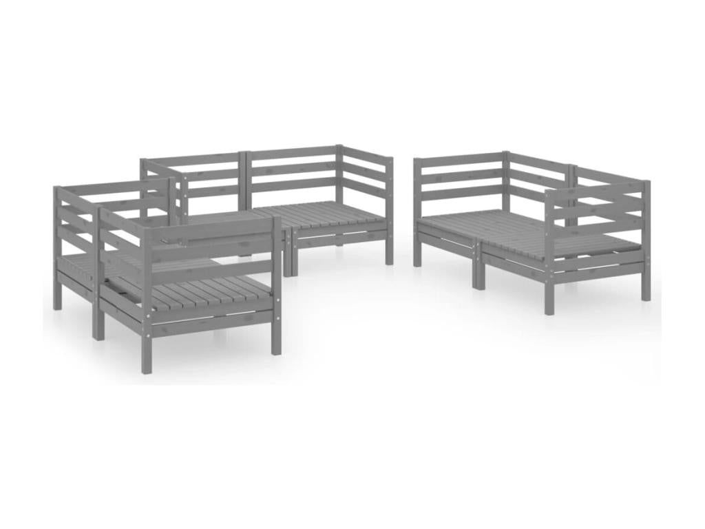 Set di mobili da giardino da 6 pezzi, grigio, legno massello di pino, 88315QCIH