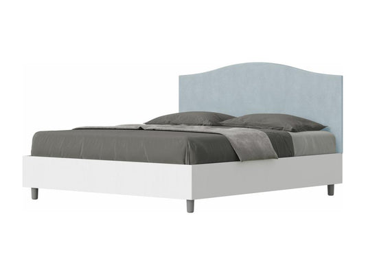 Letto contenitore 160x190, struttura in frassino bianco, testiera in microfibra azzurra, Artvivrestore 00624EBIX