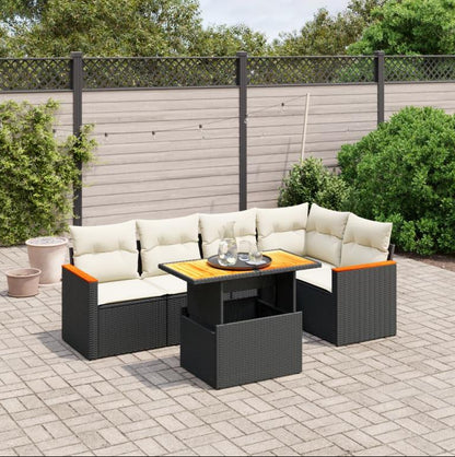 Set di mobili da giardino da 6 pezzi con cuscini, vimini in resina nera 08864KNGD
