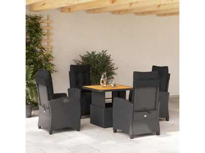 Set da pranzo da giardino 5 pezzi con cuscini, resina di vimini nera 31860UUED