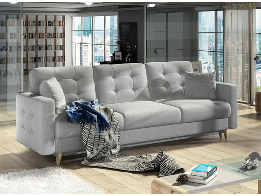 Divano trasformabile Maisonpuretop 235cm 3 posti in tessuto trapuntato grigio chiaro 57295VXGM